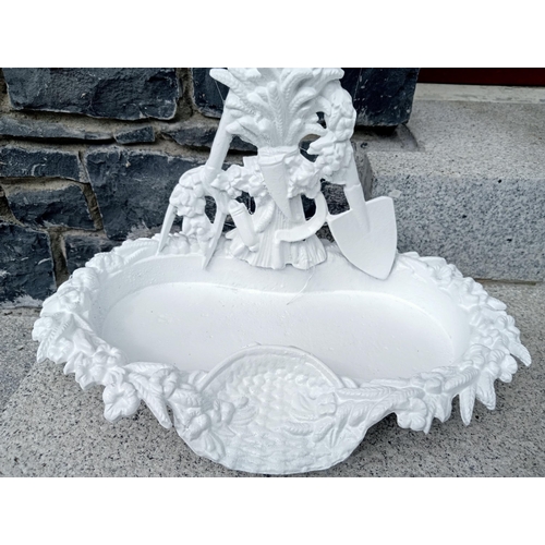 682 - A CAST IRON FOLIATE CAST FRAME TWO COMPARTMENT STICK STAND 63cm (h) x 40cm (w) x 26cm (d)