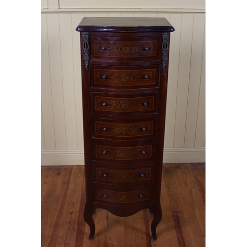 8 - A CONTINENTAL KINGWOOD MARQUETRY AND GILT BRASS MOUNTED TALLBOY of serpentine outline the shaped top... 