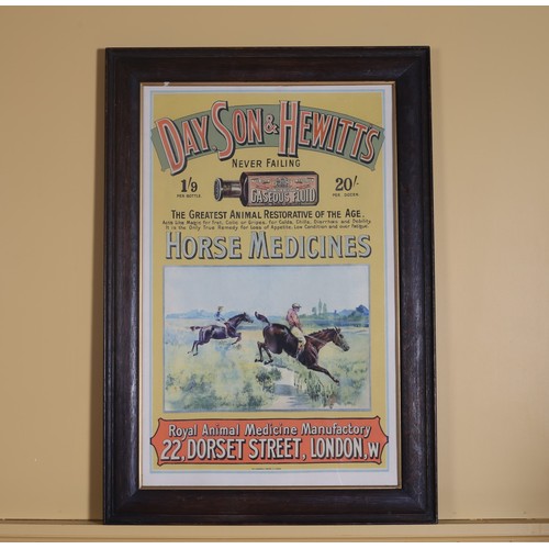 763 - A VINTAGE COLOURED ADVERTISING PRINT Inscribed 'Day Son & Hewitts Horse Medicines' 68cm (h) x 43cm (... 