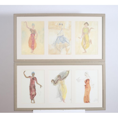 291 - after AUGUSTE RODIN Dancers Triptych Coloured Prints A pair 40cm (h) x 86cm (w)