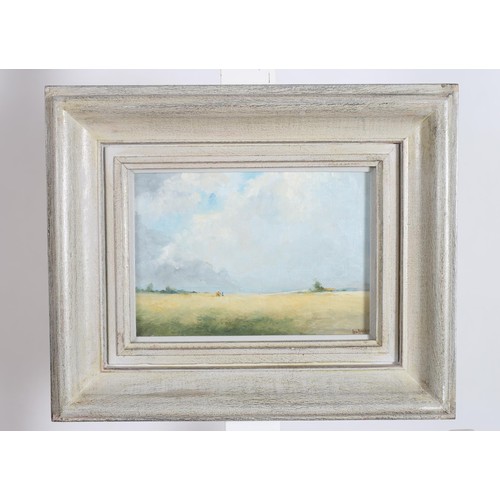 296 - LEO EARLEY Harvest Time Oil on canvas laid on board Signed lower right 19cm (h) x 25cm (w)