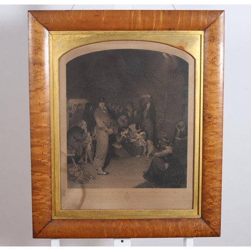 298 - A 19TH CENTURY BLACK AND WHITE ENGRAVING in birds eye maple frame 58cm (h) x 54cm (w), MADONNA AND C... 