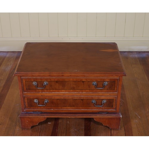 7 - A YEW WOOD TWO DRAWER CHEST 42cm (h) x 64cm (w) x 43cm (d)