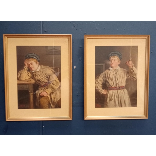 639 - A PAIR OF PEARS COLOURED PRINTS Depicting a young boy smoking shown standing and a young boy shown s... 