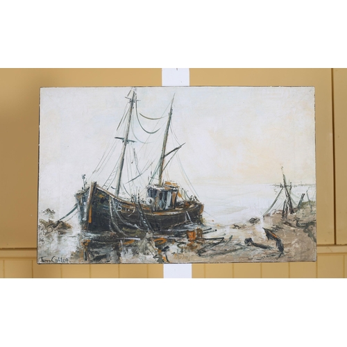 158 - TOM CULLEN Sailing Boat Oil on canvas Signed lower left 37cm (h) x 58cm (w)