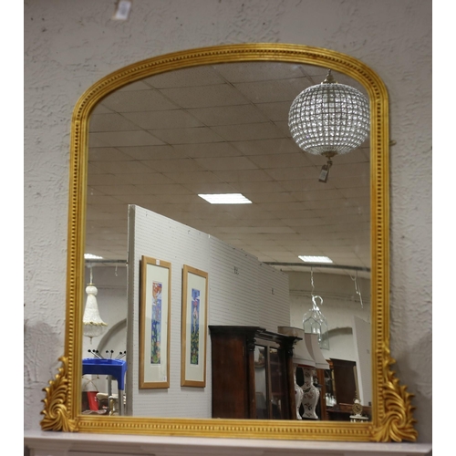 163 - A VICTORIAN STYLE GILT FRAME OVERMANTEL MIRROR the rectangular arched plate within a beadwork moulde... 