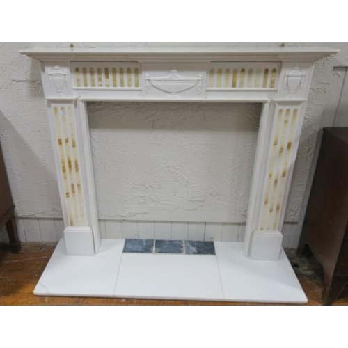 178 - AN ADAM STYLE WHITE AND SIENNA MARBLE CHIMNEY PIECE with central urn panel flanked on each side by c... 