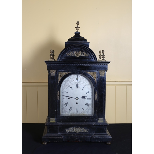 189 - A 19TH CENTURY EBONISED AND GILT BRASS MOUNTED BRACKET CLOCK of rectangular domed form with silver e... 