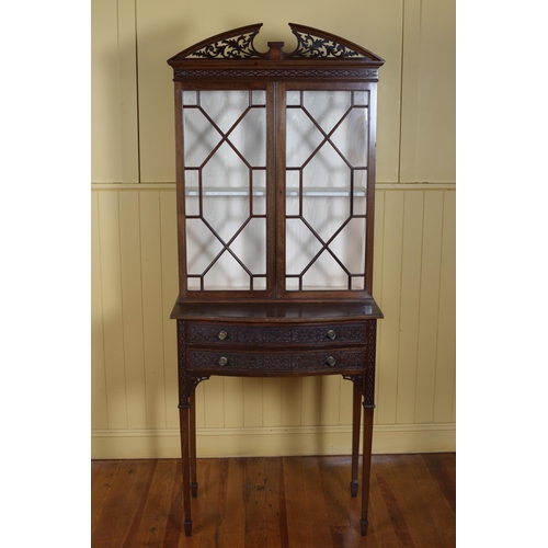 190 - A 19TH CENTURY CHINESE CHIPPENDALE STYLE MAHOGANY DISPLAY CABINET with astragal glazed doors above t... 