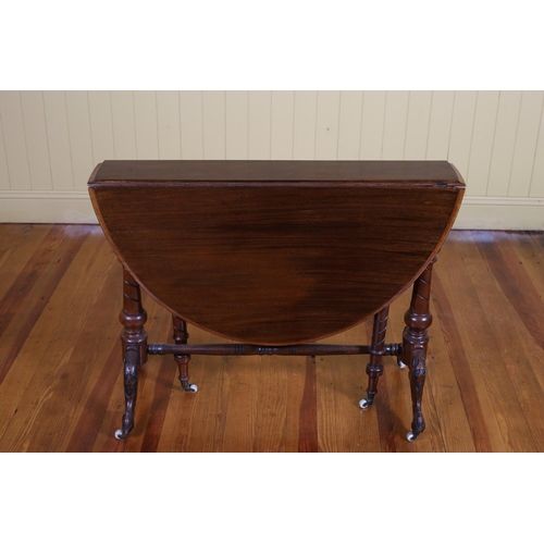 2 - A 19TH CENTURY MAHOGANY SUTHERLAND TABLE the oval hinged top on baluster supports with splayed legs ... 