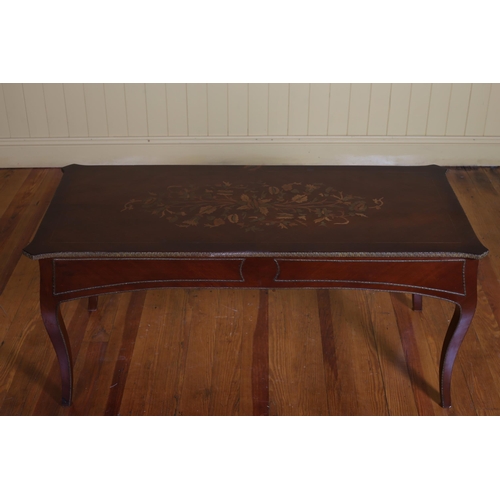 416 - A CONTINENTAL KINGWOOD MARQUETRY AND GILT BRASS COFFEE TABLE of rectangular outline with eared corne... 