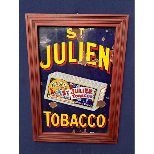 466 - A VINTAGE ENAMEL SIGN inscribed 'St. Julien Tobacco' 104cm (h) x 74cm (w)