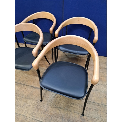 467 - A SET OF FOUR BEECHWOOD TUBULAR AND UPHOLSTERED TUB SHAPED DESIGNER CHAIRS 76cm (h) 58cm (w) 52cm (d... 