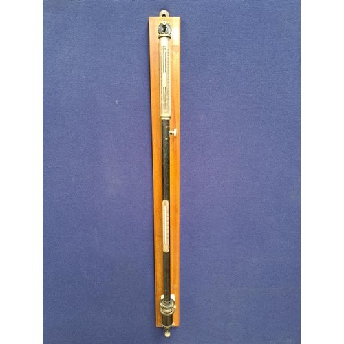 489 - A CASELLA OF LONDON STICK BAROMETER AND THERMOMETER on a hardwood backplate 104cm (h) x 9cm (w) x 8c... 