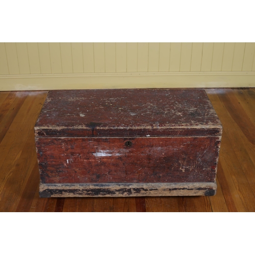 53 - A VINTAGE PINE WOODWORKER'S TRUNK the hinged lid containing a collection of various tools 46cm (h) x... 