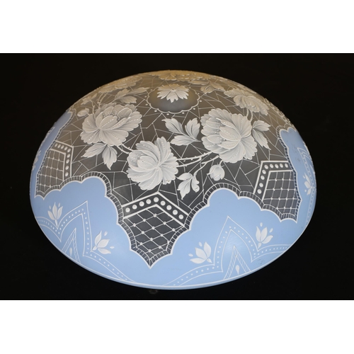 552 - A CEILING SHADE PLAFONNIER in the style of Thomas Webb the dish shaped shade engraved with flowerhea... 