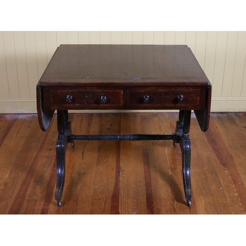 563 - A GEORGIAN MAHOGANY ROSEWOOD CROSSBANDED AND BRASS INLAID SOFA TABLE the rectangular hinged top with... 