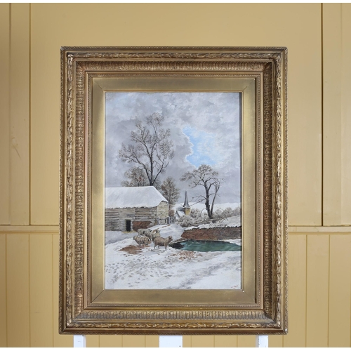 571 - M. O'DWYER Winter Landscape with Sheep Oil on canvas Signed lower right Dated 1908 50cm (h) x 34cm (... 