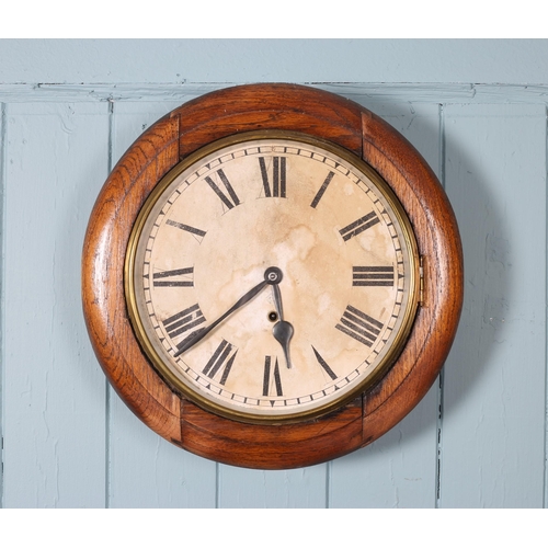 600 - A VICTORIAN OAK CASED WALL CLOCK the circular dial with Roman numerals 42cm (d)