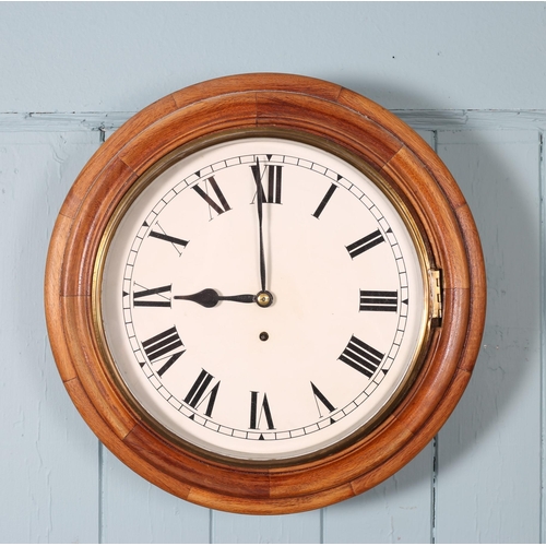 603 - A VICTORIAN MAHOGANY CASED WALL CLOCK the moulded case with painted dial and Roman numerals 49cm (d)