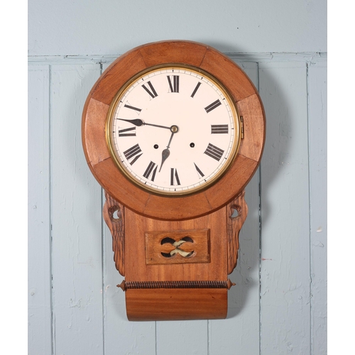 604 - A 19TH CENTURY MAHOGANY CASED DROP DIAL WALL CLOCK the painted dial with Roman numerals 68cm (h)