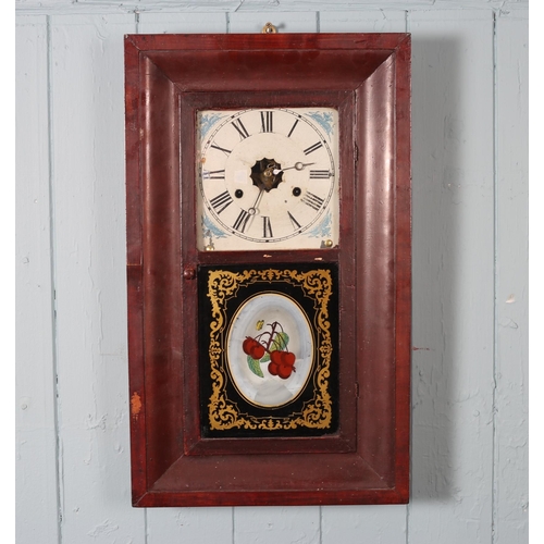 608 - FOUR AMERICAN DROP DIAL WALL CLOCKS each of rectangular form with painted dials and Roman numerals a... 