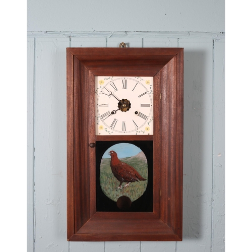 608 - FOUR AMERICAN DROP DIAL WALL CLOCKS each of rectangular form with painted dials and Roman numerals a... 