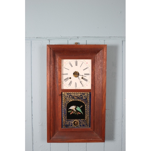 609 - FOUR AMERICAN DROP DIAL WALL CLOCKS each of octagonal form with painted dials and Roman numerals abo... 