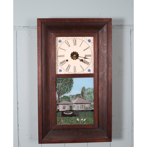 610 - FOUR AMERICAN DROP DIAL WALL CLOCKS each of rectangular form with painted dials and Roman numerals a... 