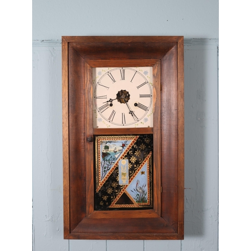 611 - FOUR AMERICAN DROP DIAL WALL CLOCKS each of rectangular form with painted dials and Roman numerals a... 