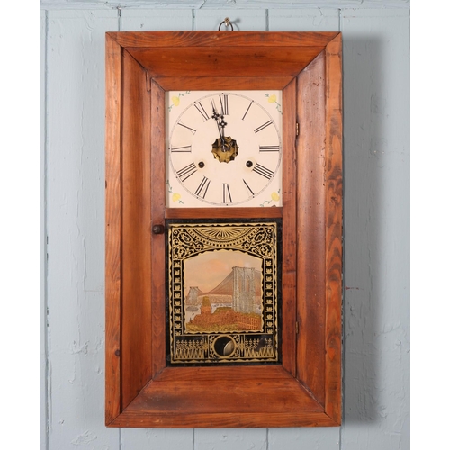 611 - FOUR AMERICAN DROP DIAL WALL CLOCKS each of rectangular form with painted dials and Roman numerals a... 