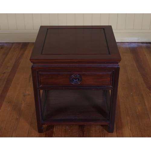 62 - A CHINESE ROSEWOOD LAMP TABLE with frieze drawer on moulded legs joined by an under tier 57cm (h) x ... 