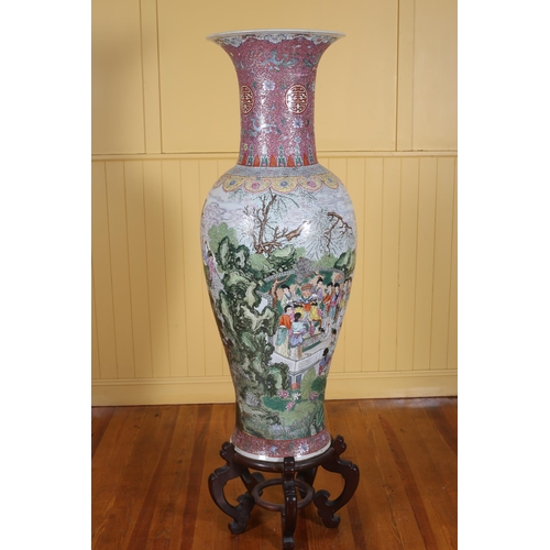 64 - A LARGE CHINESE FAMILLE ROSE STYLE PORCELAIN VASE the light blue, turquoise and pink ground decorate... 