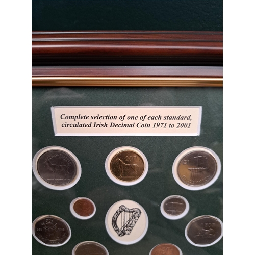 642 - A COMPLETE SELECTION OF ONE OF EACH STANDARD CIRCULAR IRISH DECIMAL COINS 1971-2001 (framed) 31cm (h... 