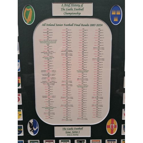 645 - A BRIEF HISTORY OF THE GAELIC FOOTBALL CHAMPIONSHIP 1887-2024 (restrike) (framed) 57cm (h) x 46cm (w... 