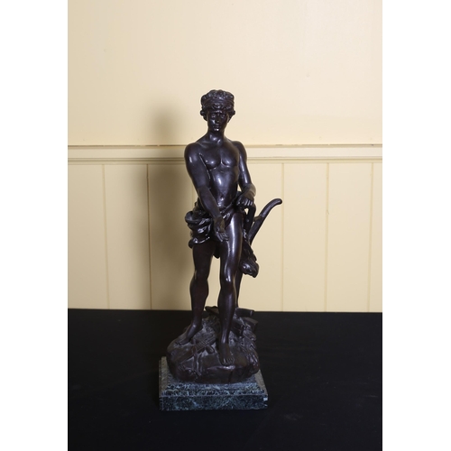 75 - A BRONZED SPELTER FIGURE modelled as a male shown standing on a naturalistic base 49cm (h), A 19TH C... 