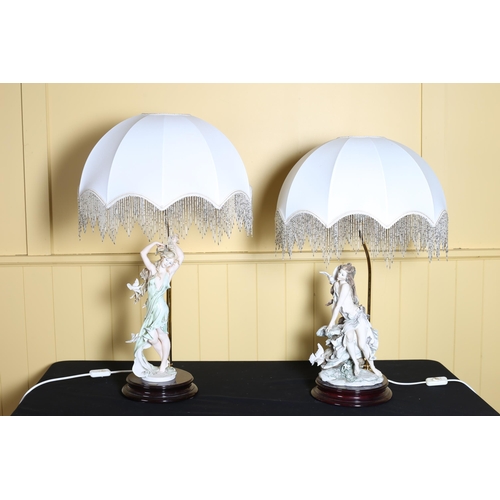 80 - GIUSEPPE ARMANI A pair of figural table lamps each with a female shown standing on a hardwood base w... 