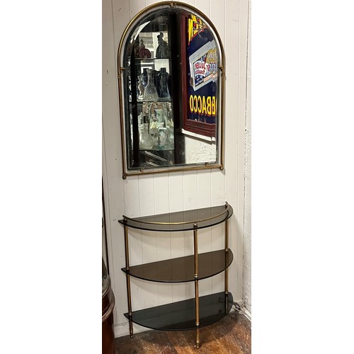 741 - A RETRO THREE TIER CONSOLE TABLE AND MIRROR Console Table 72cm (h) x 70cm (w) x 31cm (d), Mirror 90c... 