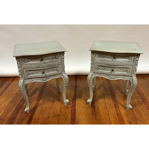 744 - A PAIR OF FRENCH GREY PAINTED TWO DRAWER LOCKERS 64cm (h) x 46cm (w) x 37cm (d)