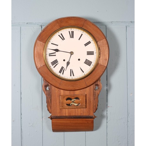 597 - A 19TH CENTURY MAHOGANY WALL CLOCK the circular painted dial with Roman numerals above a shaped case... 