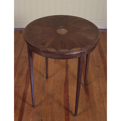 257 - A 19TH CENTURY MAHOGANY AND SATINWOOD INLAID OCCASIONAL TABLE the circular inlaid top raised on squa... 