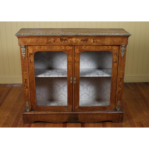 1 - A 19TH CENTURY WALNUT MARQUETRY AND GILT BRASS MOUNTED SIDE CABINET of rectangular outline the shape... 