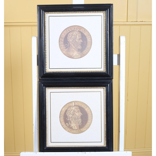 154 - A SET OF FOUR ROUNDELS depicting Emperors in ebonised and gilt frames 40cm (h) x 40cm (w)