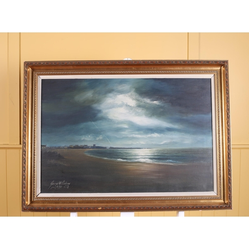 155 - GEORGE MCCONKEY A Moonlight Seashore Oil on canvas Signed lower left, dated 1990 50cm (h) x 74cm (w)