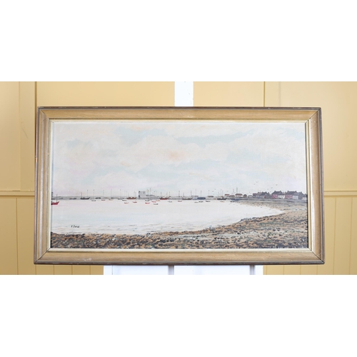 156 - FRANK FELD Harbour Scene with Sailing Boats Oil on canvas Signed lower left 38cm (h) x 80cm (w)