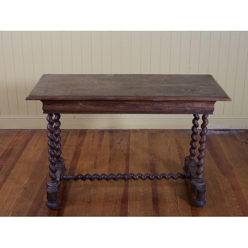 20 - A 19TH CENTURY ROSEWOOD CENTRE TABLE the square moulded top raised on duel spiral twist supports and... 