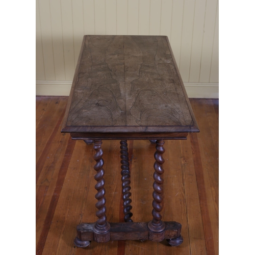 20 - A 19TH CENTURY ROSEWOOD CENTRE TABLE the square moulded top raised on duel spiral twist supports and... 