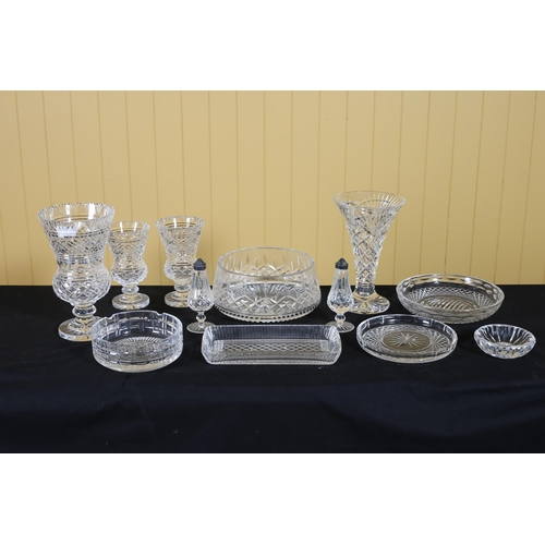 316 - A COLLECTION OF GLASSWARE to include two Waterford cut glass vases, a Waterford cut glass bowl, a Wa... 