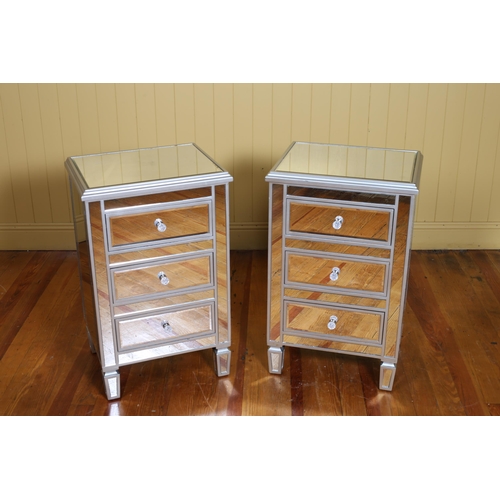 365 - A PAIR OF CONTEMPORARY SILVERED AND MIRRORED THREE DRAWER CHESTS on tapering legs 78cm (h) x 48cm (w... 