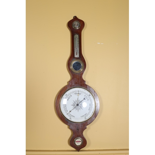 369 - A 19TH CENTURY MAHOGANY BANJO BAROMETER AND THERMOMETER 102cm (h) x 34cm (w)